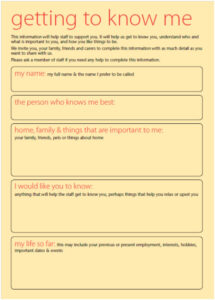 ‘Getting to know me’ document (Alzheimers Scotland)